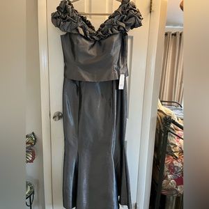 Damor Couture silver off the shoulder gown